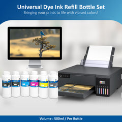 Universal Dye Ink Refill Bottle 500mL - 6 Color Set