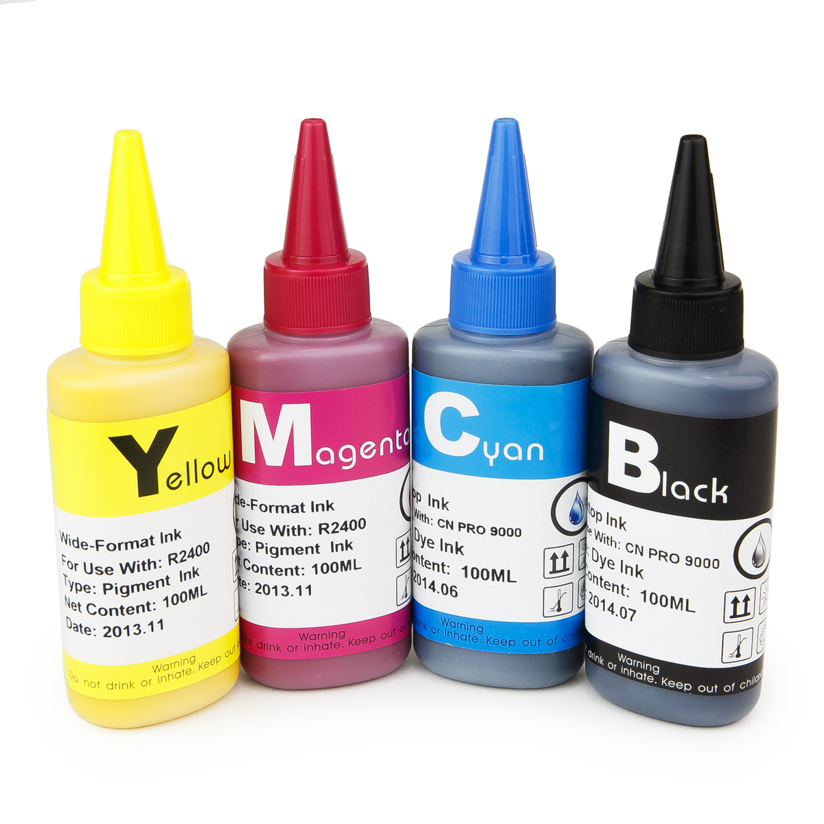 100ml  Universal Pigment Refill Bottle Set - (Black, Yellow, Cyan, Magenta)  for Epson, Canon, HP, Brotherand all Major Brand Inkjet Printers