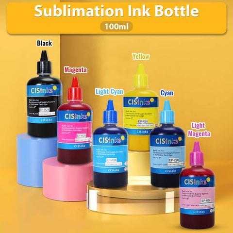 5x100ml Sublimation Ink Refill Bottle Set - 5 Color  (2xBlack, Yellow, Cyan, Magenta)  for EcoTank, Supertank, Artisan Inkjet Printers