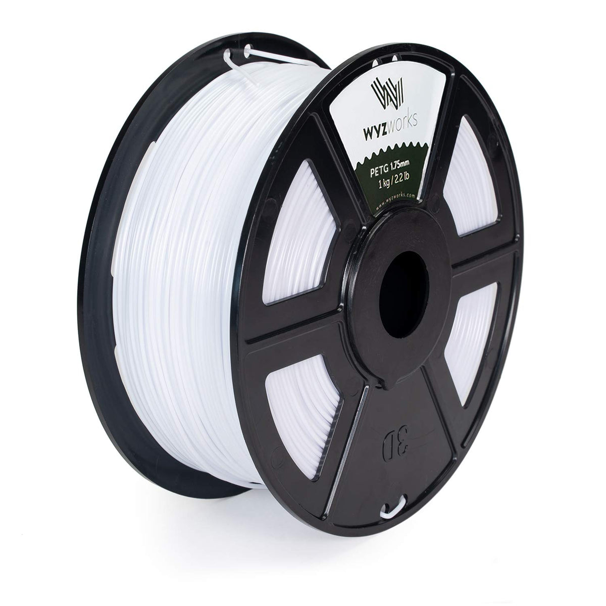 WYZworks PETG 1.75mm (White) Premium 3D Printer Filament - Dimensional Accuracy +/- 0.05mm 1kg/2.2lb + [ Multiple Color Options Available ]