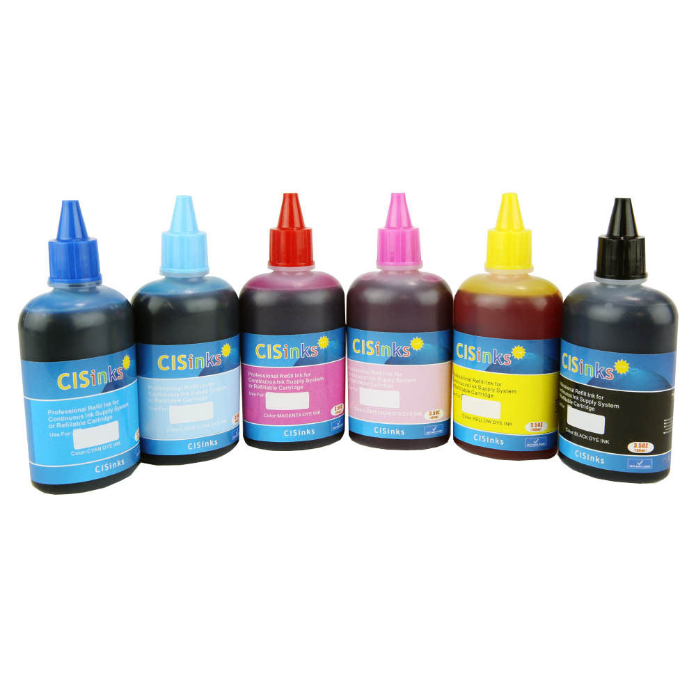 6x100ml Universal Pigment Refill Bottle Set - 6 Color Set  (Black, Yellow, Cyan, Magenta, Light Cyan, Light Magenta)  for Epson, Canon, HP, Brotherand all Major Brand Inkjet Printers