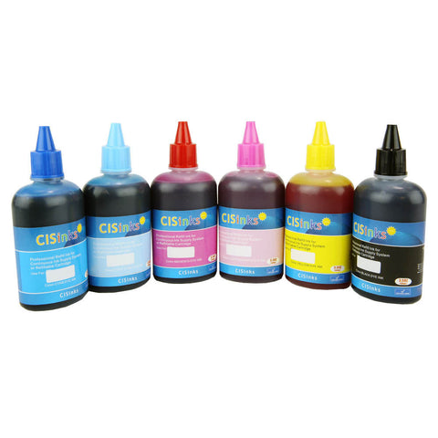 6x100ml Universal Pigment Refill Bottle Set - 6 Color Set  (Black, Yellow, Cyan, Magenta, Light Cyan, Light Magenta)  for Epson, Canon, HP, Brotherand all Major Brand Inkjet Printers