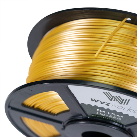 WYZworks PLA 1.75mm [ SILK GOLD ] Premium Thermoplastic Polylactic Acid 3D Printer Filament - Dimensional Accuracy +/- 0.05mm 1kg / 2.2lb + [ Multiple Color Options Available ]
