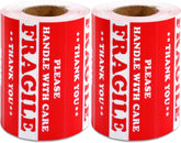 1000 Labels 3" x 5" Fragile - Handle With Care Label Sticker Red Semi Gloss (2 Roll)