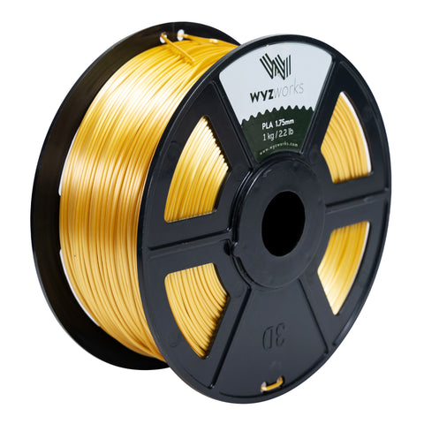 WYZworks PLA 1.75mm [ SILK GOLD ] Premium Thermoplastic Polylactic Acid 3D Printer Filament - Dimensional Accuracy +/- 0.05mm 1kg / 2.2lb + [ Multiple Color Options Available ]