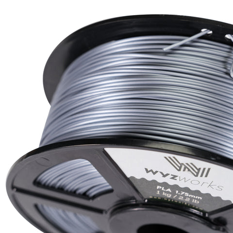 WYZworks PLA 1.75mm [ SILK SILVER ] Premium Thermoplastic Polylactic Acid 3D Printer Filament - Dimensional Accuracy +/- 0.05mm 1kg / 2.2lb + [ Multiple Color Options Available ]