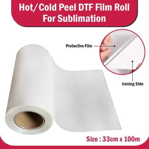 Hot/Cold Peel DTF Film Roll for Sublimation PET Heat Transfer Paper for DIY Direct Print PreTreat Universal Waterproof Transparency on T-Shirts, for Printing Textile