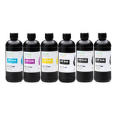 Soft UV DTF Transfer Printer Ink 6X 500mL Bottle Set (Cyan Magenta Yellow Black + 2X White) Refill Premium Ultraviolet Curable Direct to Film Sticker Decal Custom Logo Branding Glass Bottles Phone Cases