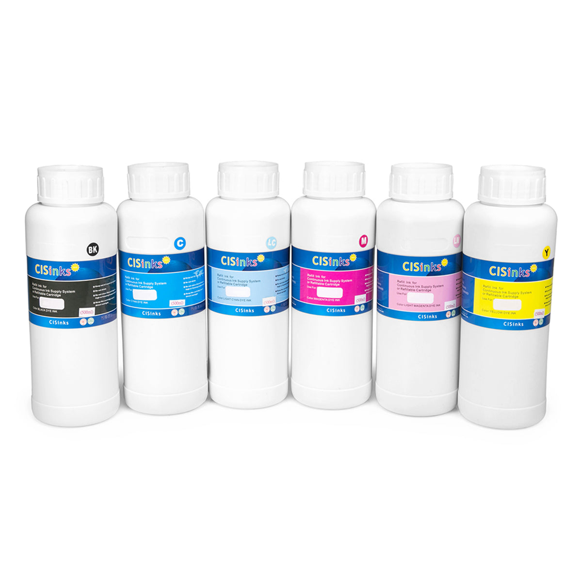 6x500ml Universal Dye Ink Refill Bottle Set - 6 Color  (Black, Yellow, Cyan, Magenta, Light Cyan, Light Magenta)  for Epson, Canon, HP, Brotherand all Major Brand Inkjet Printers