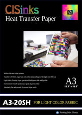 11" x 17" (A3) Light Fabric Inkjet Heat Transfer Paper - 20 Sheets