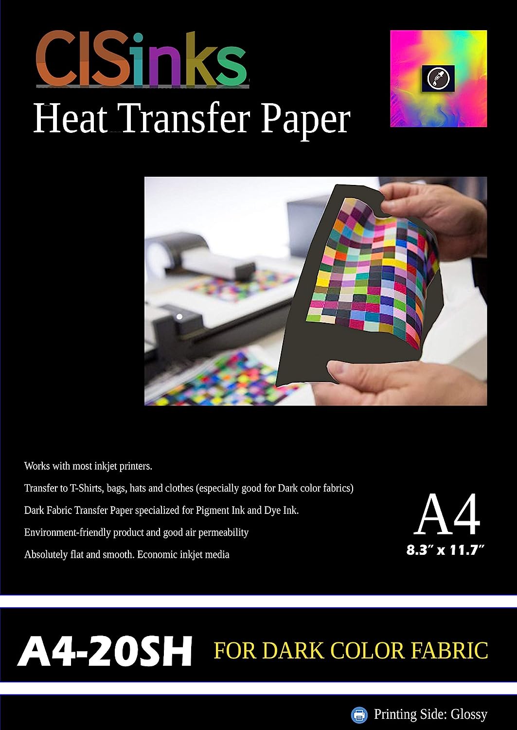 8.3" x 11.7" (A4) Dark Fabric Inkjet Heat Transfer Paper - 60 Sheets