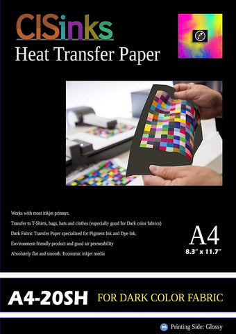 8.3" x 11.7" (A4) Dark Fabric Inkjet Heat Transfer Paper - 20 Sheets