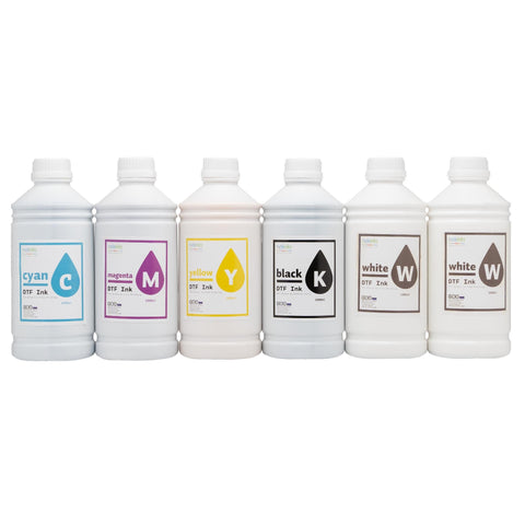 6x1000ml DTF Ink Bottle Refill 6 Color Set  (White x 2, Cyan, Magenta, Yellow, Black)