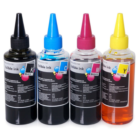 4x100ml Edible Ink Refill Bottle Compatible for Canon Cartridge  4 Color CMYK  (Black, Yellow, Cyan, Magenta)