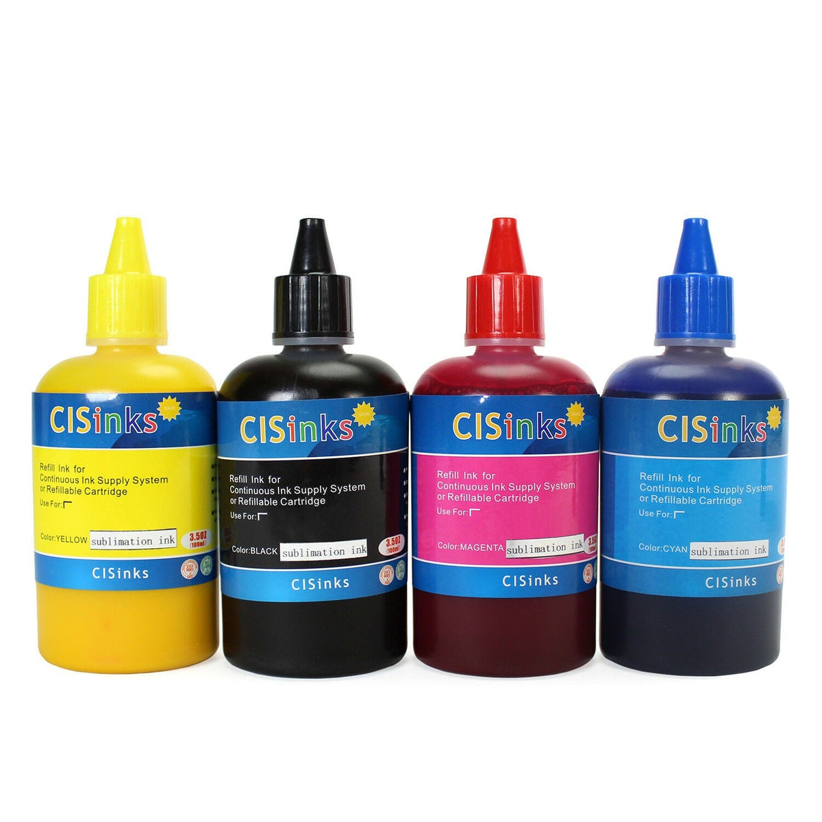 4x100ml Sublimation Ink Refill Bottle Set - 4 Color  (Black, Yellow, Cyan, Magenta)  for EcoTank, Supertank, Artisan Inkjet Printers