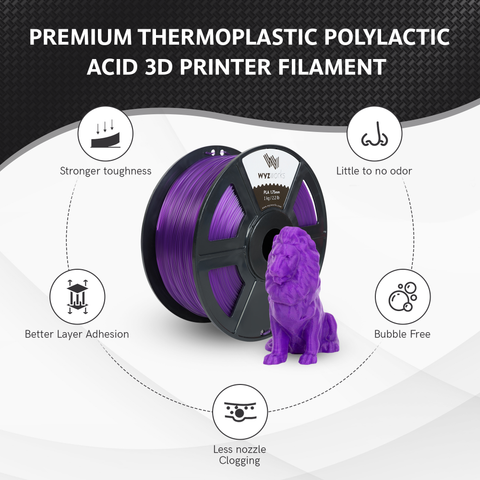 WYZworks PLA 1.75mm [ TRANSLUCENT PURPLE ] Premium Thermoplastic Polylactic Acid 3D Printer Filament - Dimensional Accuracy +/- 0.05mm 1kg / 2.2lb + [ Multiple Color Options Available ]