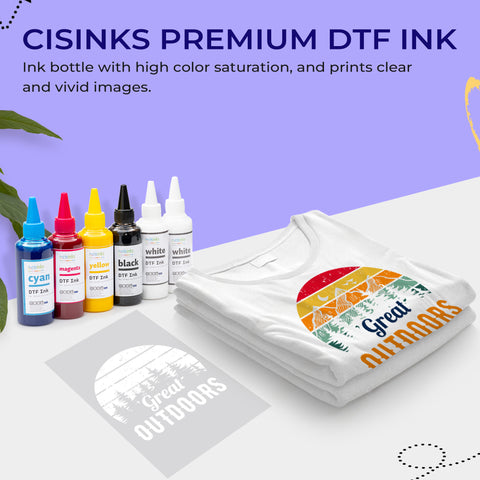 Cisinks Premium DTF Ink Bottle Bulk Refill Set 600ML (100ml x 6, CMYK 2X Wh) - Direct to Film Heat Transfer Printing, Conversion Kit, Compatible w/DTF Film Cyan/Magenta/Yellow/Black/2x White