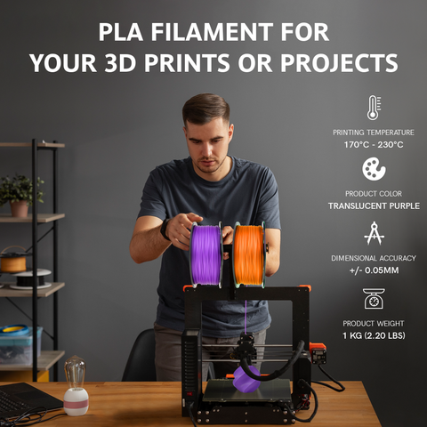 WYZworks PLA 1.75mm [ TRANSLUCENT PURPLE ] Premium Thermoplastic Polylactic Acid 3D Printer Filament - Dimensional Accuracy +/- 0.05mm 1kg / 2.2lb + [ Multiple Color Options Available ]