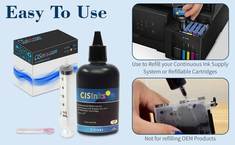 Universal Dye Ink Refill Bottle Set - 4 Color CMYK (Black, Yellow, Cyan, Magenta)