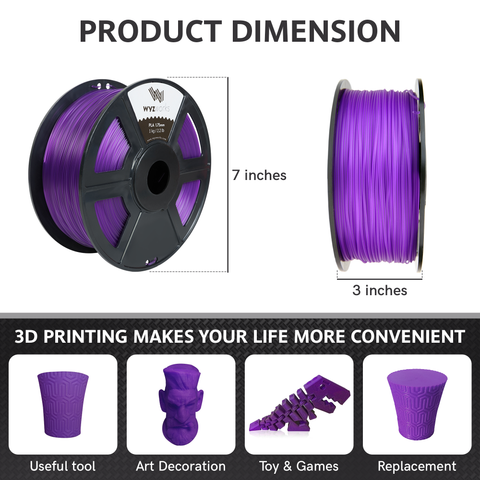 WYZworks PLA 1.75mm [ TRANSLUCENT PURPLE ] Premium Thermoplastic Polylactic Acid 3D Printer Filament - Dimensional Accuracy +/- 0.05mm 1kg / 2.2lb + [ Multiple Color Options Available ]