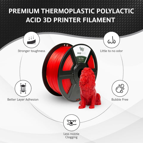 WYZworks PLA 1.75mm [ TRANSLUCENT RED ] Premium Thermoplastic Polylactic Acid 3D Printer Filament - Dimensional Accuracy +/- 0.05mm 1kg / 2.2lb + [ Multiple Color Options Available ]