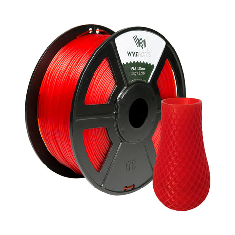 WYZworks PLA 1.75mm [ TRANSLUCENT RED ] Premium Thermoplastic Polylactic Acid 3D Printer Filament - Dimensional Accuracy +/- 0.05mm 1kg / 2.2lb + [ Multiple Color Options Available ]