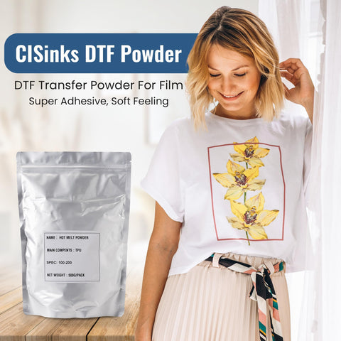 CISinks DTF Powder- DTF Transfer Powder for Film- Super Adhesive, Soft Feeling, Waterproof, Wide Application, Easy to Use, Vibrant Color- 35.2 oz (1000g)