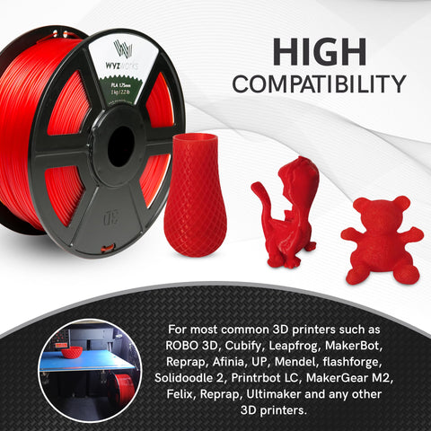 WYZworks PLA 1.75mm [ TRANSLUCENT RED ] Premium Thermoplastic Polylactic Acid 3D Printer Filament - Dimensional Accuracy +/- 0.05mm 1kg / 2.2lb + [ Multiple Color Options Available ]