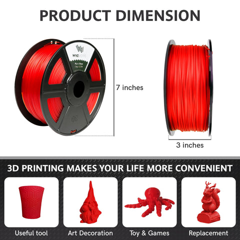 WYZworks PLA 1.75mm [ TRANSLUCENT RED ] Premium Thermoplastic Polylactic Acid 3D Printer Filament - Dimensional Accuracy +/- 0.05mm 1kg / 2.2lb + [ Multiple Color Options Available ]