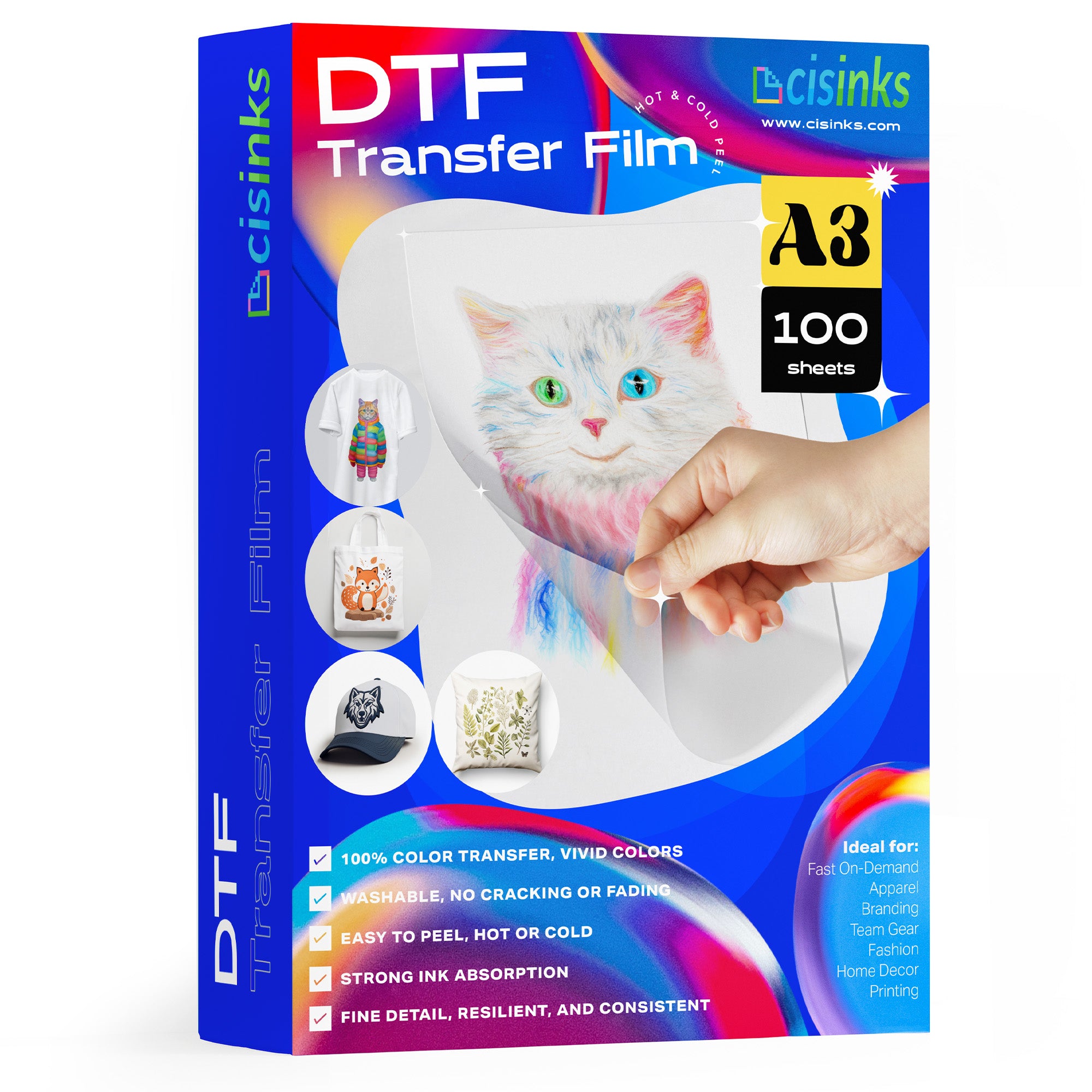 DTF Film 100 Sheets A3 11.75" x 16.5" Hot/Cold Peel PET Heat Transfer Paper for Sublimation