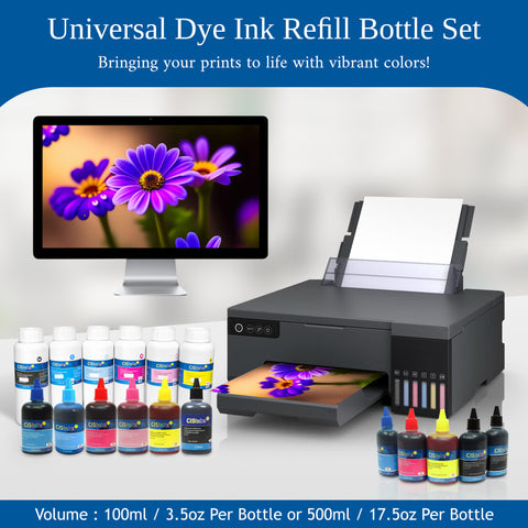 Universal Dye Ink Refill Bottle 100mL - 4 Color Set CMYK (Black, Yellow, Cyan, Magenta)