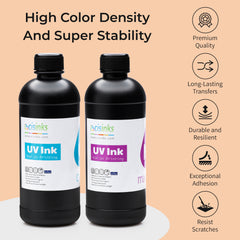 Soft UV DTF Transfer Printer Ink 500mL Black Bottle Refill Soft Ink Premium Ultraviolet Curable Direct to Film Printing AB Film Sticker Decal Custom Logo Branding Drink Glass Bottles, Phone Cases, ETC