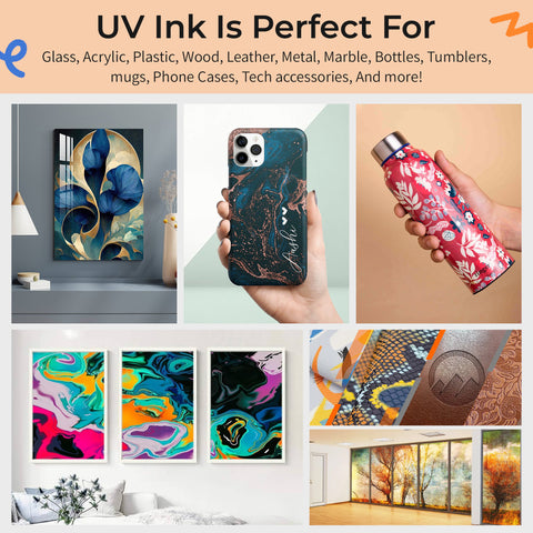 UV DTF Transfer Printer Ink 500mL White Bottle Refill Soft Ink Premium Ultraviolet Curable Direct to Film Printing AB Film Sticker Decal Custom Logo Branding Drink Glass Bottles, Phone Cases, ETC