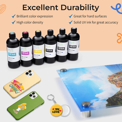 UV DTF Transfer Printer Ink 500mL White Bottle Refill Soft Ink Premium Ultraviolet Curable Direct to Film Printing AB Film Sticker Decal Custom Logo Branding Drink Glass Bottles, Phone Cases, ETC