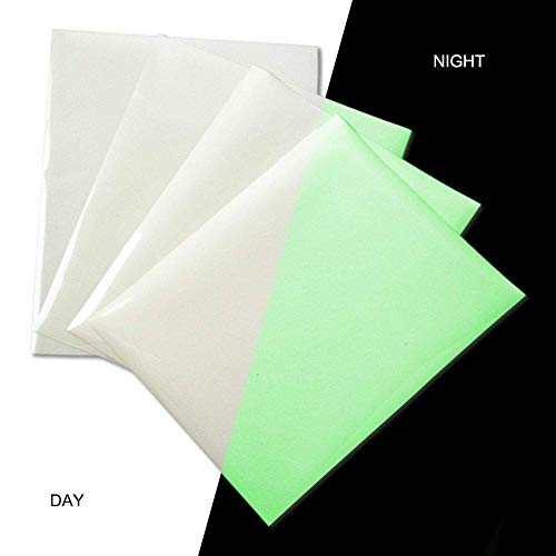 CISinks 5 Sheets A4 Glow In The Dark Rechargeable Photoluminescent Luminous Photo Printing Paper Screen Film, 10-12 Hour 150 Micron for Signs Room Wall Decals Crafts DIY Inkjet Printer 8.27" x 11.7"